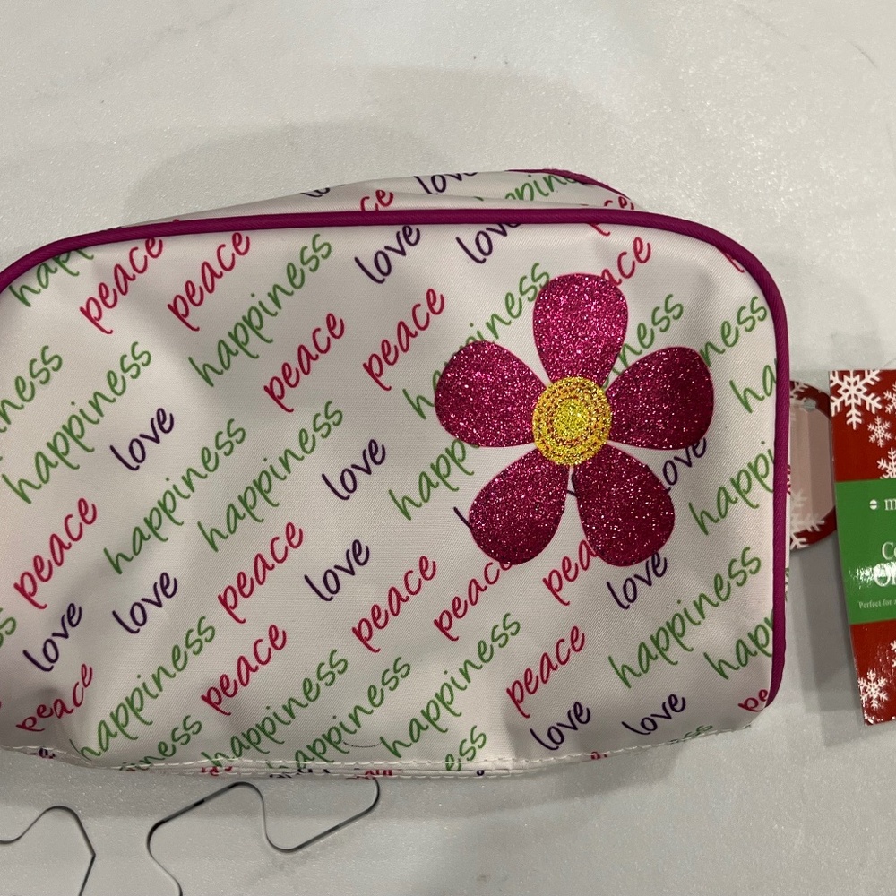 - cosmetic, makeup, travel bag love happiness peace
